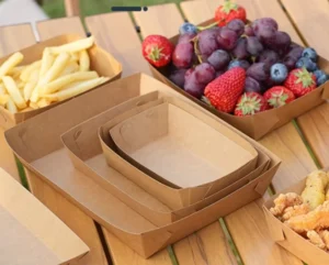 Kraft Paper Boat Trays Biodegradable Disposable for Snacks, Salads, Restaurants and Parties