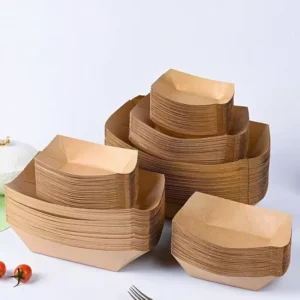 Kraft Paper Boat Trays, PE/PLA Coated, Open-Top Snack Containers, Custom Logo Print