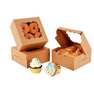 Kraft Paper Bread, Pastry, Donut, and Mini Cake Slice Box with Clear Display Window