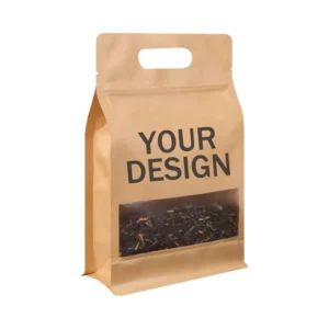 Kraft Paper Coffee Bag, Stand-Up Pouch, Flat Bottom, Window, Handle, Food-Grade