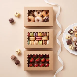 Kraft Paper Cookie Boxes with Window for Chocolate-Covered Strawberries