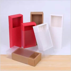 Kraft Paper Drawer Gift Box with Transparent Cover for Wedding Biscuits, Candy, and Cake
