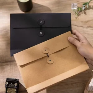 Kraft Paper File Bag with Button Closure A4 Size Document Organizer for Office and Business