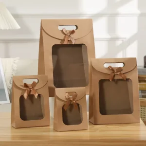 Kraft Paper Flower Bouquet Gift Bag with Transparent Window and Vest Handle