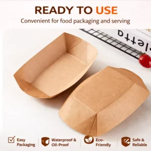 Kraft Paper Food Boat Tray, Disposable, Waterproof and Oil Resistant, for Fast Food and Street Food
