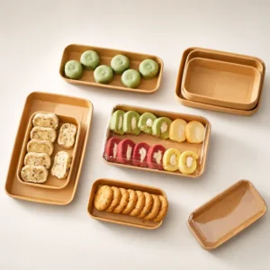 Kraft Paper Food Container Box with Anti-Fog Lid, 7.8 x 4.5, Disposable Recyclable, for Cake, Sushi, Noodles, or Takeaway