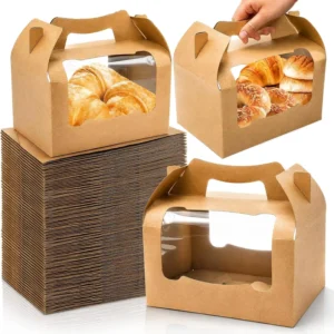 Kraft Paper Gable Boxes with Clear Window Portable Bakery Treat Boxes for Cookies Cupcakes Pastry Packaging