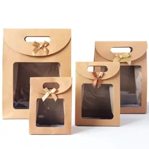 Kraft Paper Gift Bag with Handle and Clear Window for Cookies and Candy