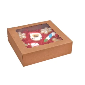Kraft Paper Gift Box With Grease-Resistant Coating And PET Window For Pie, Bakery And Cake