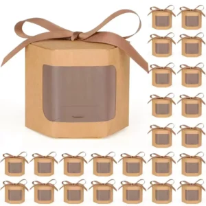 Kraft Paper Gift Box with Open Transparent Window and Ribbon Decoration