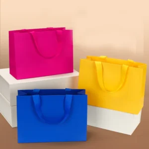 Kraft Paper Gift Shopping Bag Thick White with Ribbon Handle for Clothing Packaging