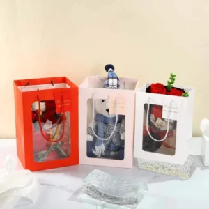 Kraft Paper Handbag with Transparent Window for Fresh Flowers and Gifts