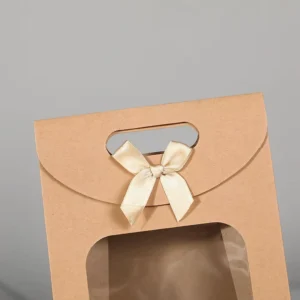 Kraft Paper Handle Bag with Film Window Package Bag for Cake Candy Gift