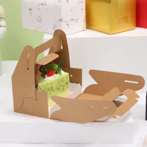 Kraft Paper Handle Cake Box with Custom Logo Print, Food-Grade Baking Packaging