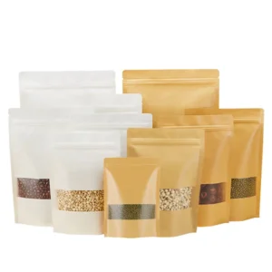 Kraft Paper Heat-Seal Zip-Lock Stand-Up Pouch Waterproof Biodegradable With Window
