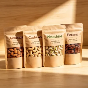 Kraft Paper Organic Cereal Packaging Bag with PLA Window, Biodegradable Zipper Stand-Up Pouch