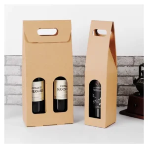 Kraft Paper Red Wine Box with Custom Handle, Portable Single/Double Window Gift Box