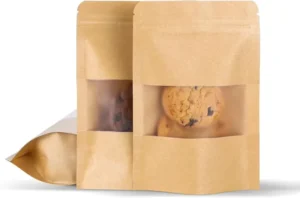 Kraft Paper Resealable Stand-Up Pouches with Transparent Window for Snacks Cookies and Candy