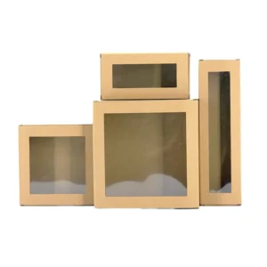 Kraft Paper Rigid Packaging Window Box with Transparent PVC Window, Embossing, Matte Lamination, Sponge and Recyclable Foldable Design