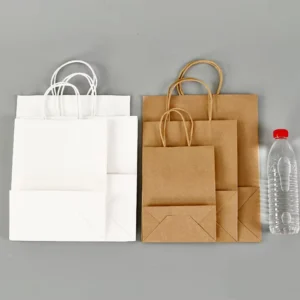 Kraft Paper Shopping Bags, White, with Handles, Small Size, Supplier, Custom Logo Printing