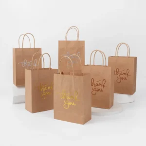Kraft Paper Shopping Bags with Durable Handles and Custom Logo for Food and Clothing Packaging