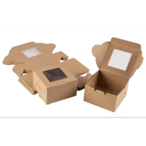 Kraft Paper Single Pastry Box with Clear Display Window for Donuts, Mini Cakes, Pie Slices, and Desserts