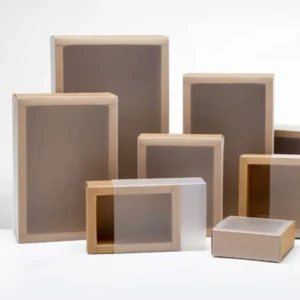 Kraft Paper Sliding Drawer Gift Box with PVC Clear Window, Brown
