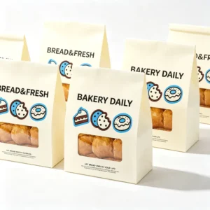 Kraft Paper Square Bottom Takeaway Bags with Twine Handles for Toast Bread Pastry Bakery Packaging