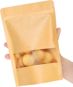 Kraft Paper Stand-Up Bag with Window and Zip Lock for Food Storage, Reusable and Sealable