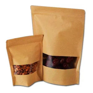 Kraft Paper Stand-Up Bags, Reusable, Zip Lock, Sealable, Window, Food-Safe, Baby Food