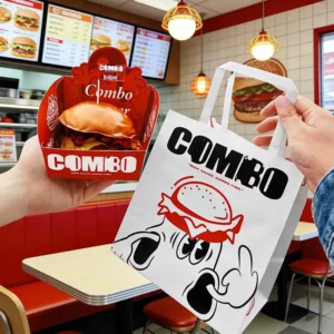 Kraft Paper Takeaway Bags with Cartoon Design, Custom Printed for Burger Orders