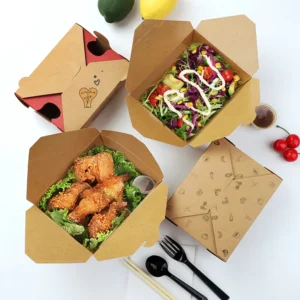 Kraft Paper Takeaway Box for Fried Chicken, Salad, and Pasta, Waterproof and Oilproof