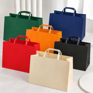 Kraft Paper Tote Bags with Custom Printed Logo for Clothing Retail Packaging
