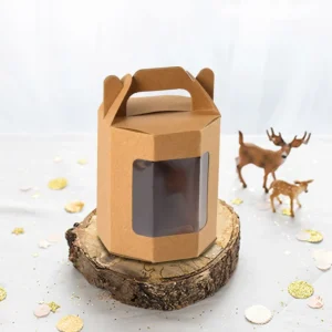 Kraft Paper Transparent Window Gift Boxes with Matt Lamination, UV Coating & Embossing, Octagonal Design