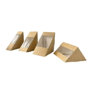 Kraft Paper Triangle Sandwich Container with PLA Window for Takeout Food