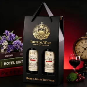 Kraft Paper Whisky Wine 2 Bottle Handheld Carrier Gift Box with Custom Logo, Embossing and Hot Stamping
