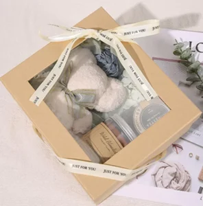 Kraft Paper Window Gift Box, Reusable Waterproof Portable Rigid Box with Clear Lift-Off Lid