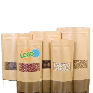 Kraft Paper Zip Lock Clear Front Window Package Bag Doypack Reclosable Zipper Food Stand up Pouch
