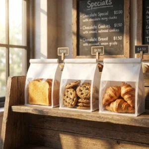 Kraft-Style Paper Bread Packaging Bag with Clear View Window, PE-Lined Greaseproof for Toast Bakery Retail Shop Supplier