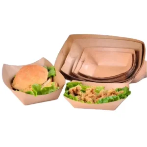 Kraft White Paper Boat Tray for Serving French Fries, Chicken, Salad, and Sushi