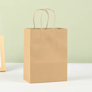 Kraft and White Eco-Friendly Flat-Bottom Paper Shopping Bags with Handles for Food Takeaway, Custom Logo