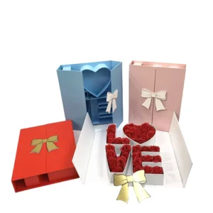 LOVE-Shaped Cardboard Paper Flower Box with Open Center for Valentine’s Day