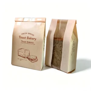Laminated Kraft Paper Bread Bags with Roll-Top Seal and Transparent Window for Toast