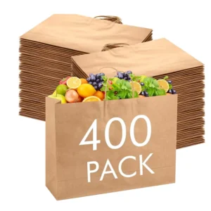 Large Brown Kraft Paper Grocery and Boutique Shopping Bag with Handle, Reusable, Customizable