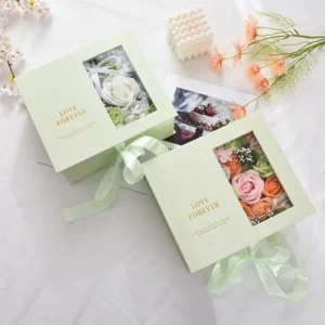 Large Capacity Eco-Friendly Green Cardboard Gift Box with Ribbon Closure for Flower Stores