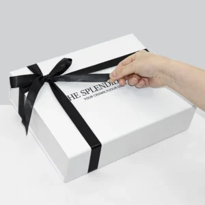 Large Collapsible Folding Paper Gift Box with Ribbon Closure and Magnetic Lid
