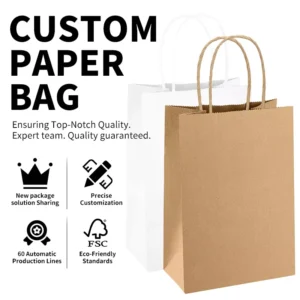 Large Foldable Kraft Paper Grocery Shopping Bag, Custom Printed, Eco-Friendly, Durable