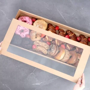 Large Kraft Paper Takeaway Food Packaging Box with Window for Pastries and Cookies