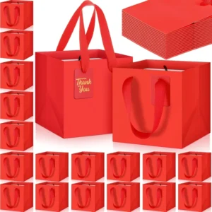 Large Square Bottom Cake Takeaway Bag Kraft Paper Recyclable Shopping Gift Bags with Round Rope Handle and Logo Printing