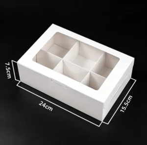 Leak-Proof 6-Grid Kraft Paper Cake Box Rectangle Disposable Bakery Packaging for Slices White